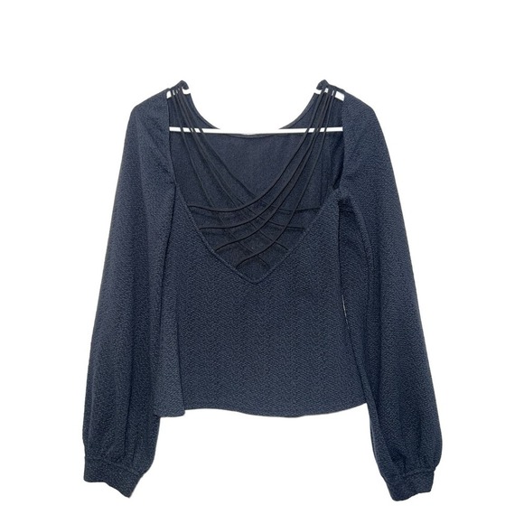 Free People Strappy Crisscross Open Back Blouse Long Sleeve Black Women XS - Picture 4 of 4